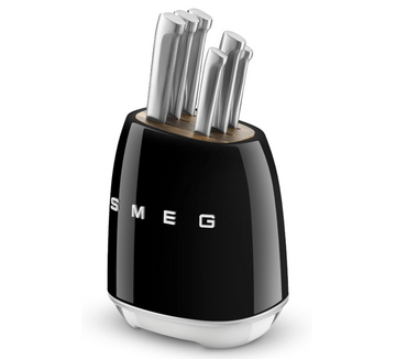 Smeg Black Stainless Steel Knife Block Set